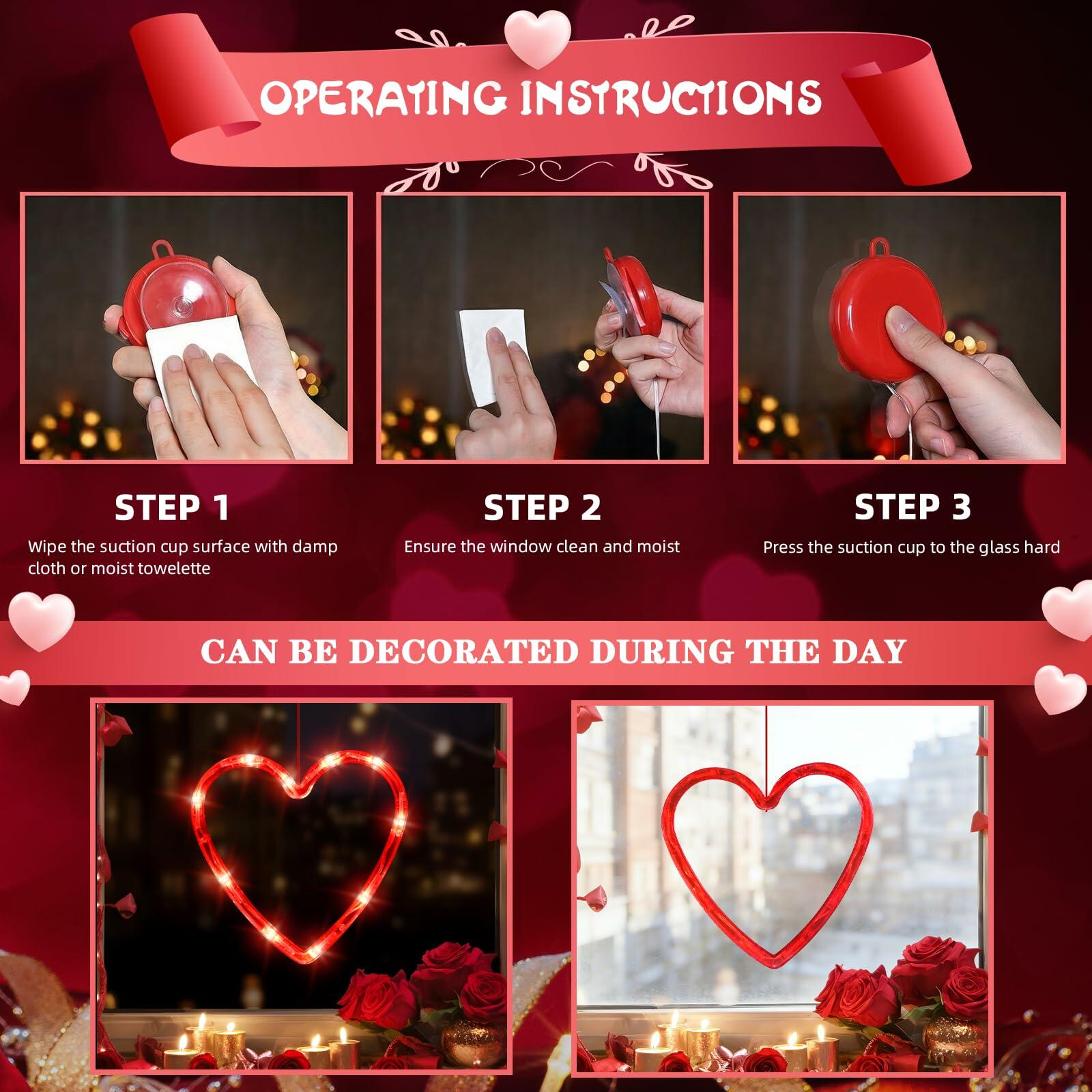 LOLStar Valentines Day Window Lights Decor with Timer, 3 Pack Battery Operated
