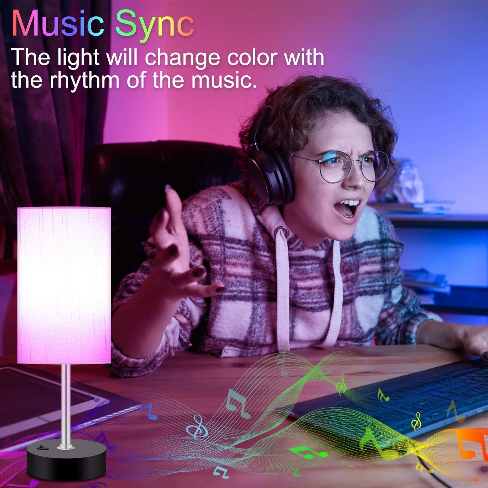Bedroom Lamp with Smart RGB LED Bulb, Multicolor Changing Table Lamp for Bedroom