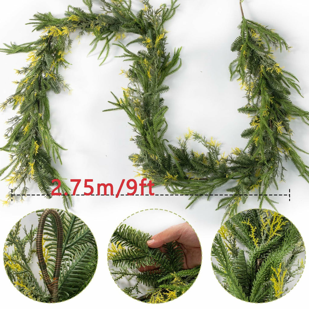 9ft Handmade Christmas Garland,Artificial Cypress Cedar Pine Needles Greenery