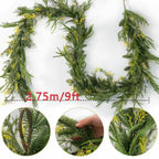 9ft Handmade Christmas Garland,Artificial Cypress Cedar Pine Needles Greenery