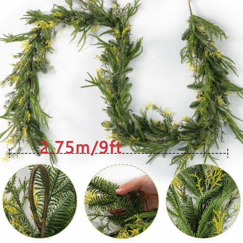 9ft Handmade Christmas Garland,Artificial Cypress Cedar Pine Needles Greenery