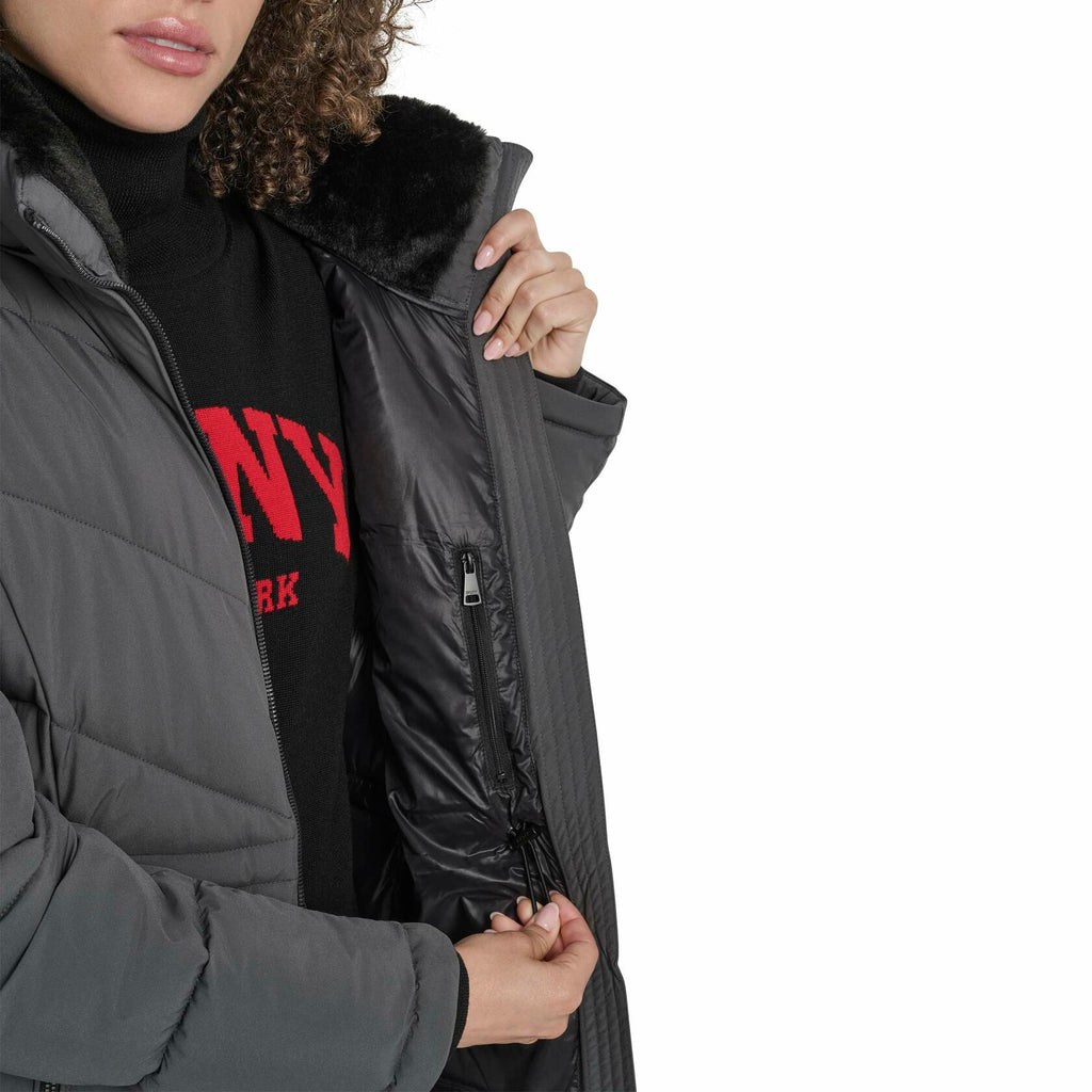 DKNY Women's Medium Walker-Length Puffer Coat with Hood and Adjustable Internal