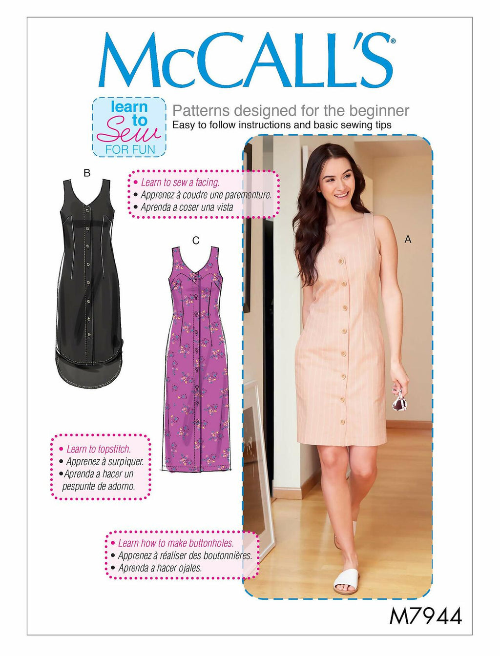 McCall's Patterns McCall's Learn Women's Sleeveless Button Up Dress, Plus Sizes