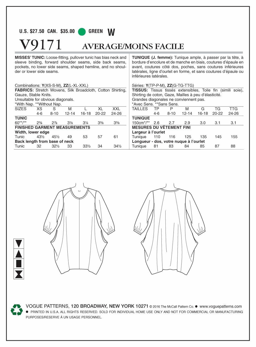 Vogue Patterns V9171 Misses' Side-Drape Tunic, Y (X-Small-Small-Medium)