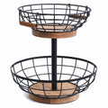 WILDMOS 2-tier Fruit Basket Bowl,Metal Basket with Wooden Base,Fruit and