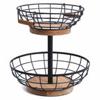 WILDMOS 2-tier Fruit Basket Bowl,Metal Basket with Wooden Base,Fruit and