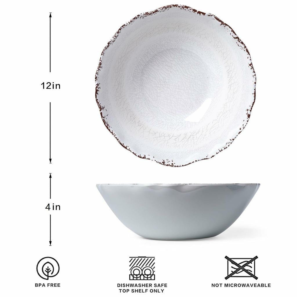 2 pieces Set LEHAHA Rustic White Melamine Large Serving Bowl,12 inches (130 OZ)