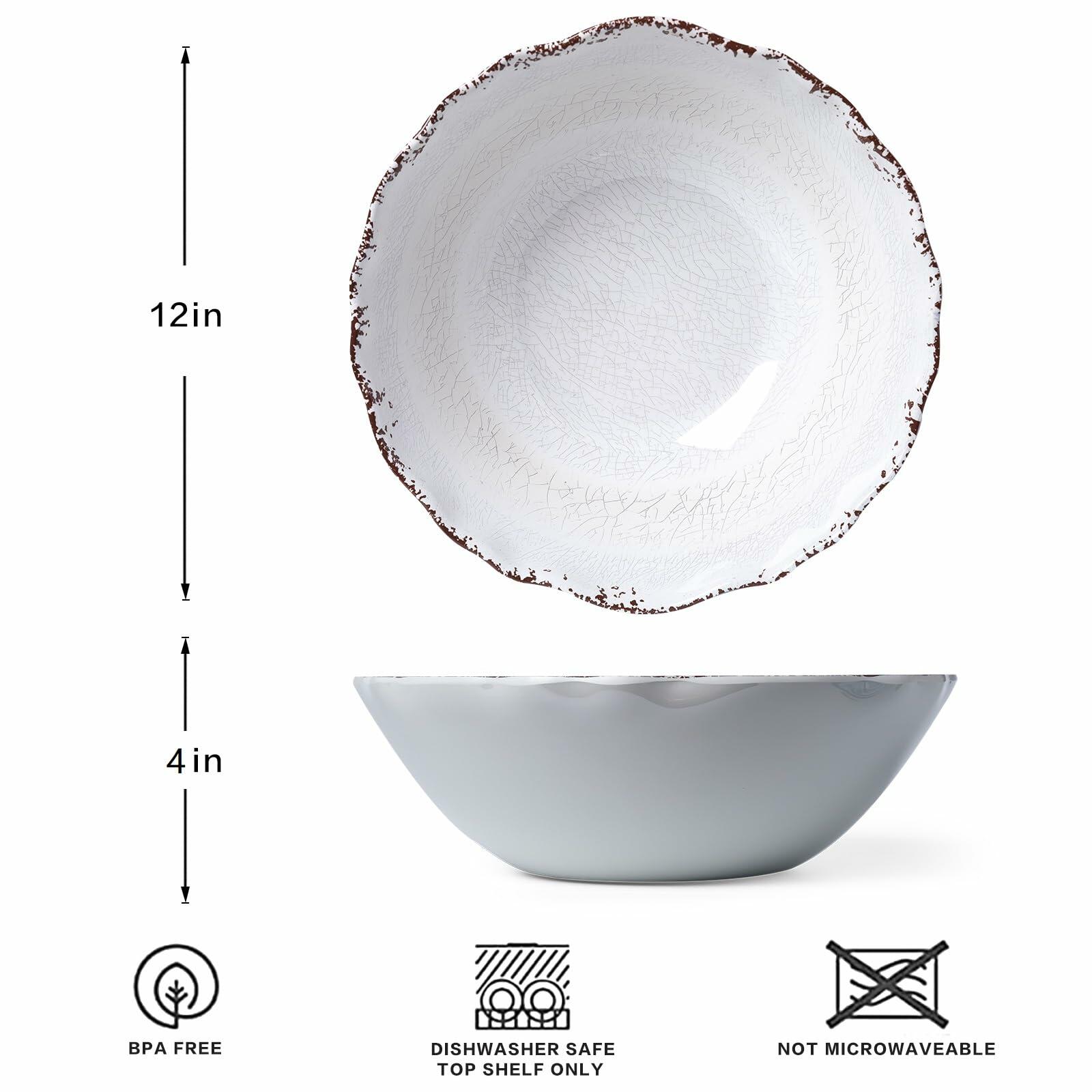 2 pieces Set LEHAHA Rustic White Melamine Large Serving Bowl,12 inches (130 OZ)