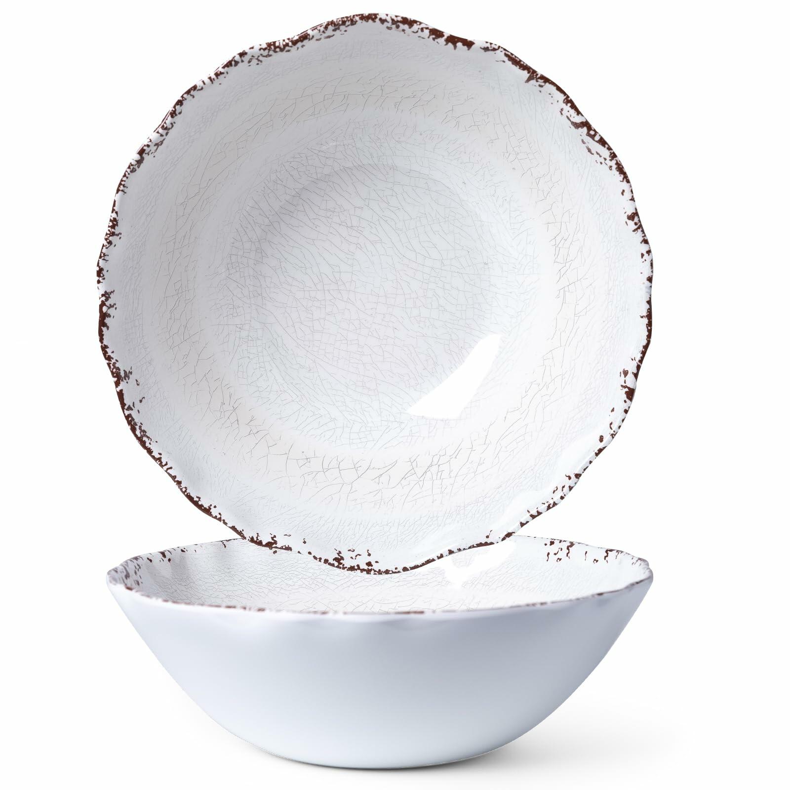 2 pieces Set LEHAHA Rustic White Melamine Large Serving Bowl,12 inches (130 OZ)