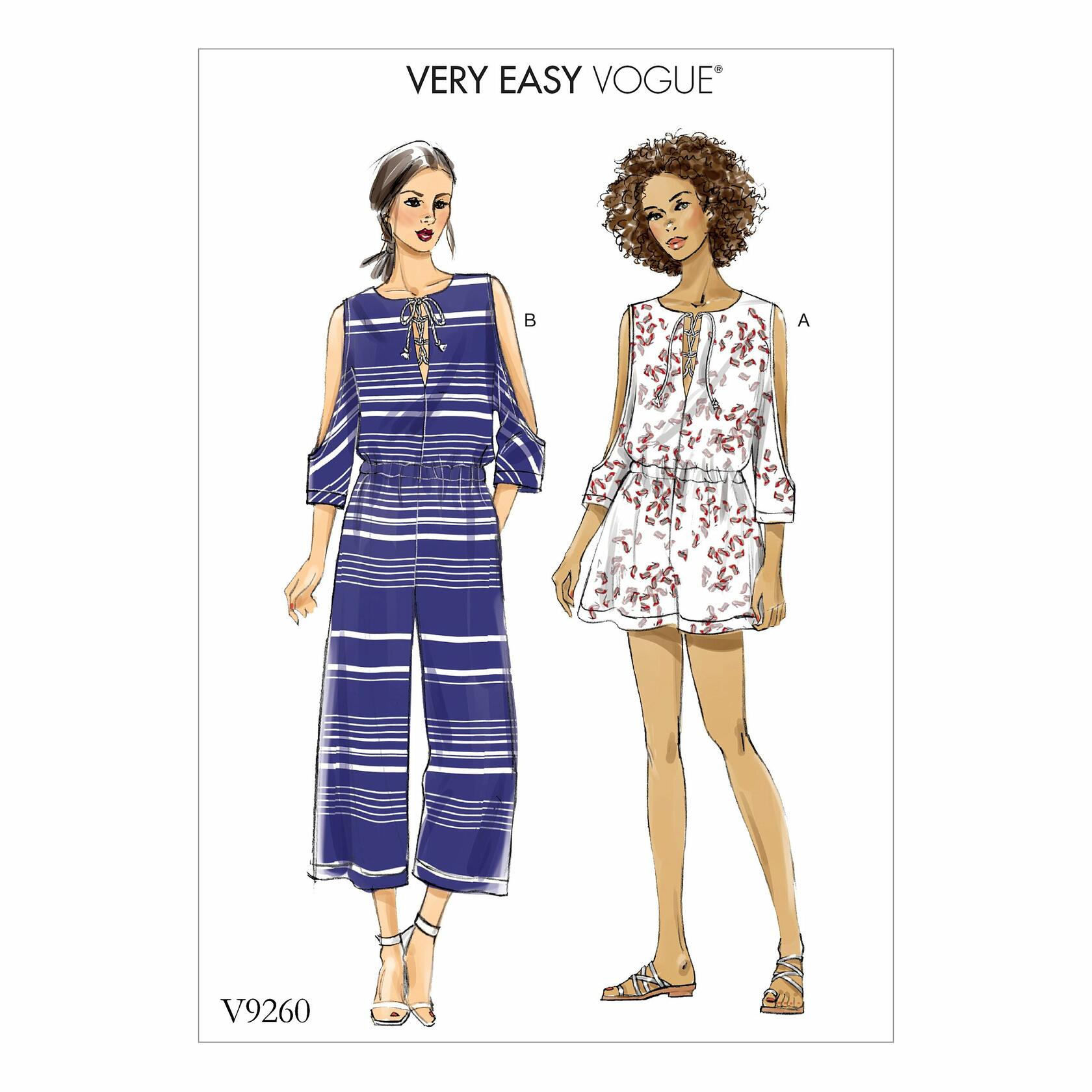 Vogue Patterns V9260 Misses' Romper and Jumpsuit with Cold Shoulder and Lace-Up