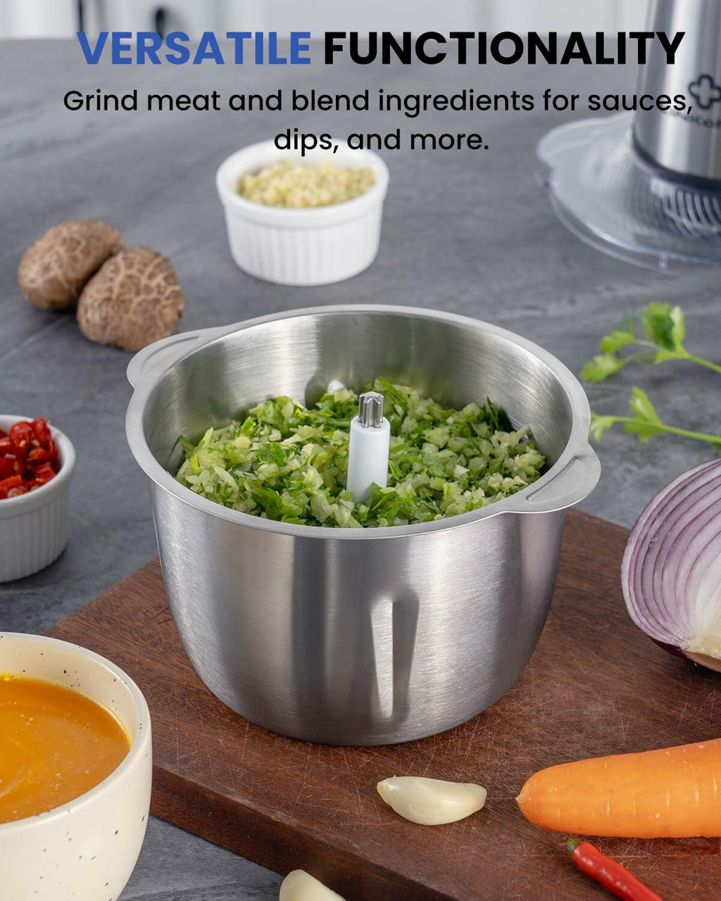 LINKChef Food Processor Small, 6 Cup Food Chopper with Container, 1.5L 250W