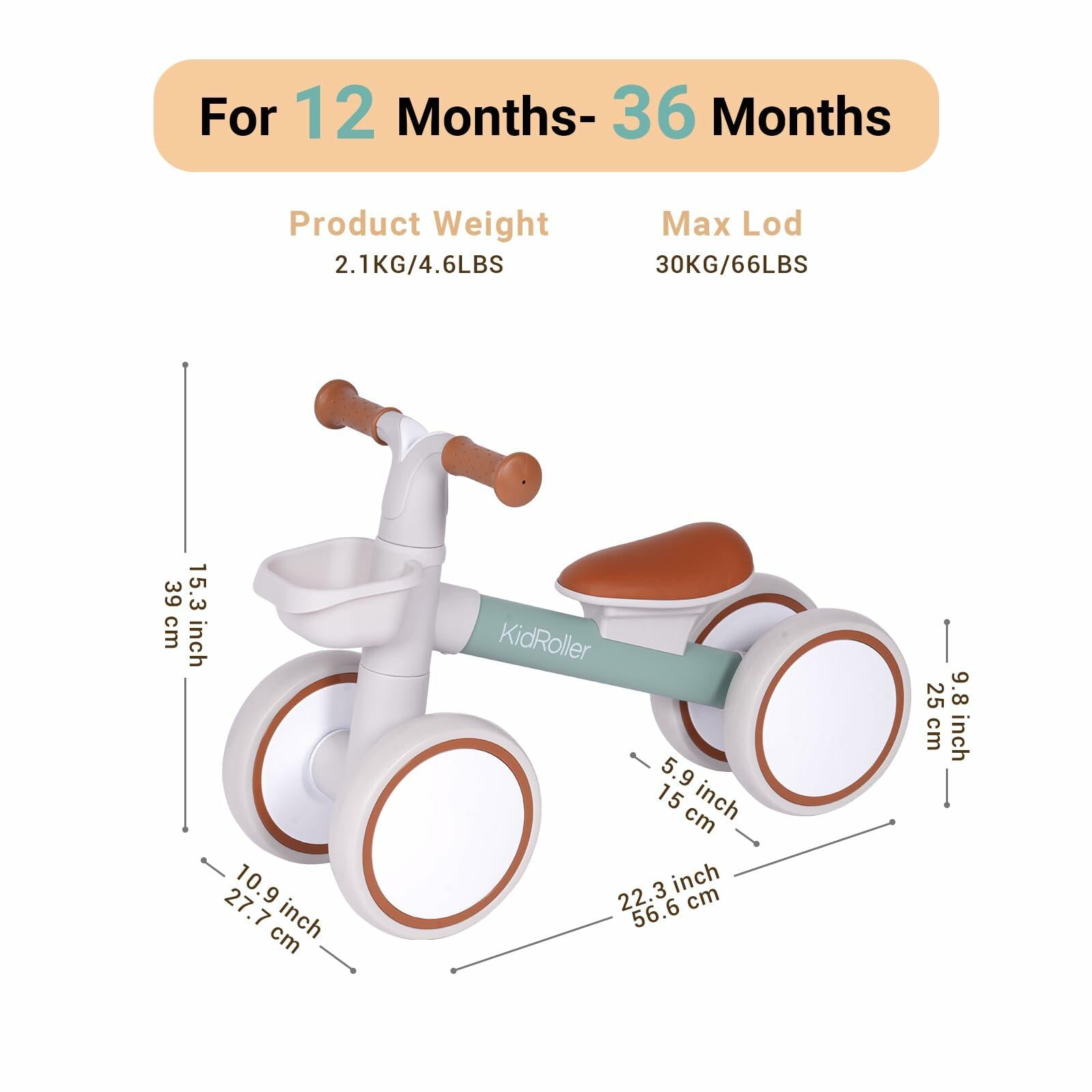 KidRoller Kid's Balance Bikes for 1 Year Old Boys and Girls, 12-36 Months