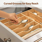 Umilife Bamboo Kitchen Drawer Organizer, 13 Inch Silverware Utensil Tray Holder,