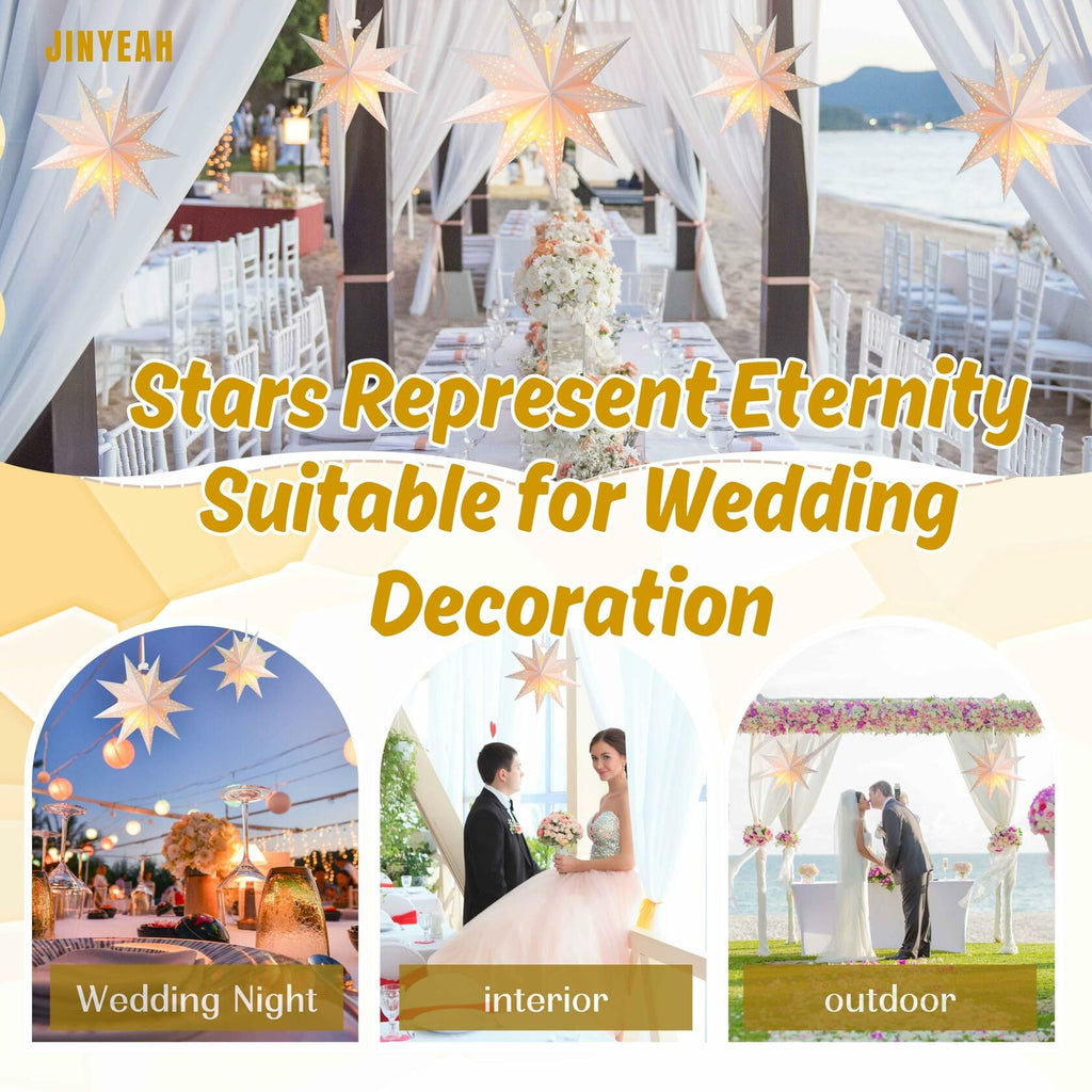 Paper Star Lanterns, Stars Hanging 3Pcs Christmas Paper Lampshade 7 Pointed Star