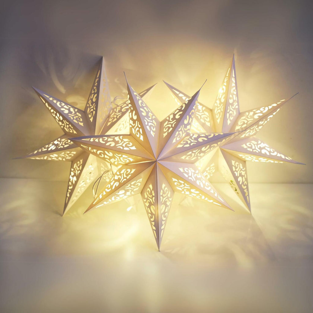 Paper Star Lanterns, Stars Hanging 3Pcs Christmas Paper Lampshade 7 Pointed Star
