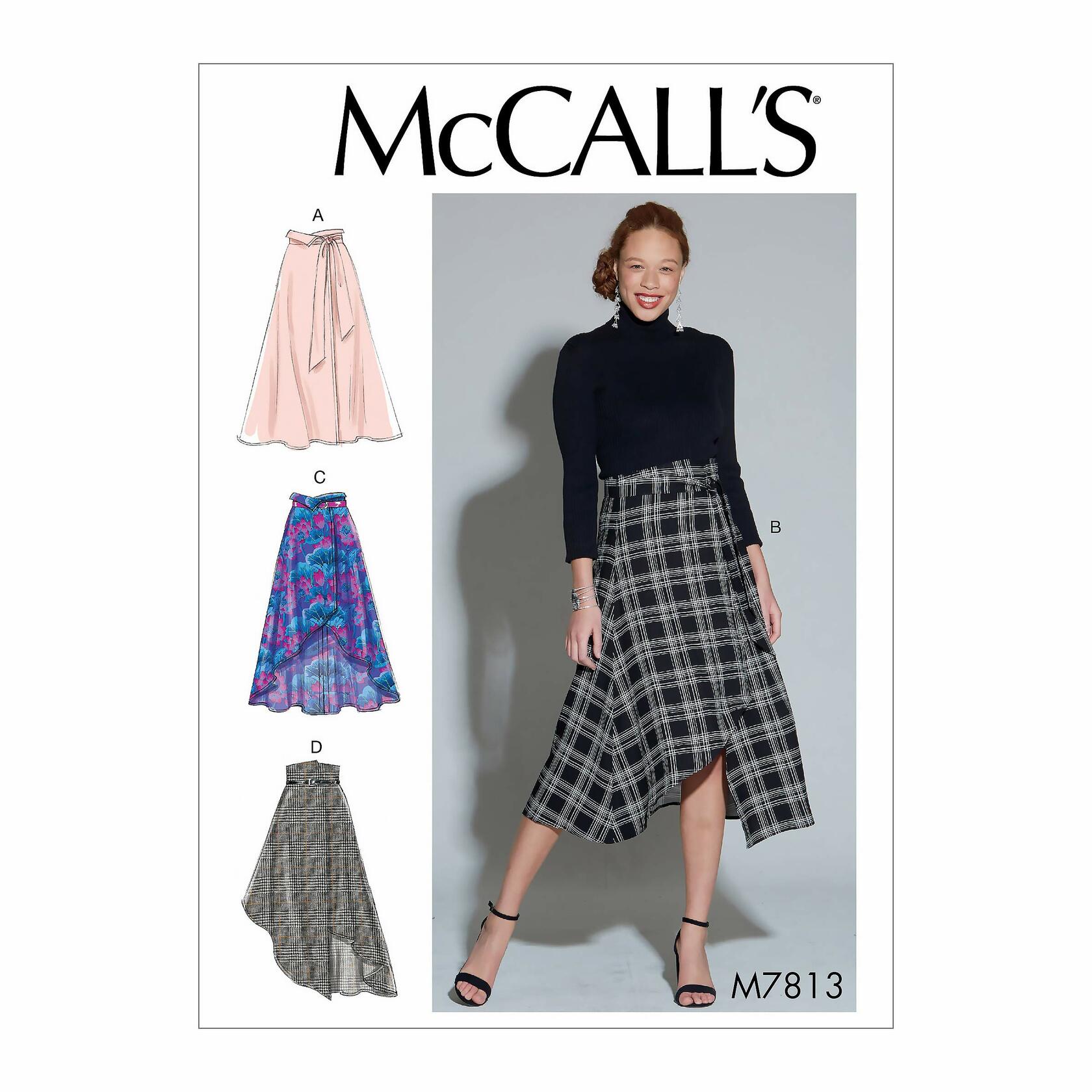 McCall's M7813A5 Women's Shin Length Wrap Skirt Sewing Patterns, Sizes 6-14
