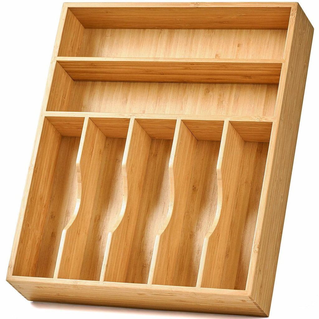 Umilife Bamboo Kitchen Drawer Organizer, 13 Inch Silverware Utensil Tray Holder,