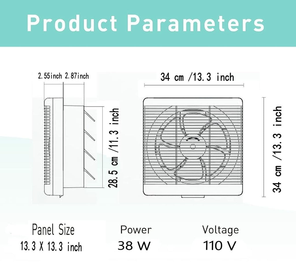 Nalle 10 Inch Window Reversible Exhaust Fan, 13.5X13.5 Through-wall installation