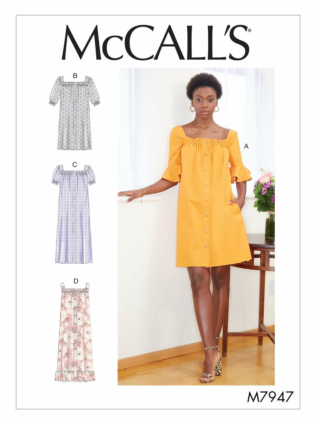 McCall's M7947Y Women's Square Neckline Dress Sewing Patterns, Sizes XS-M