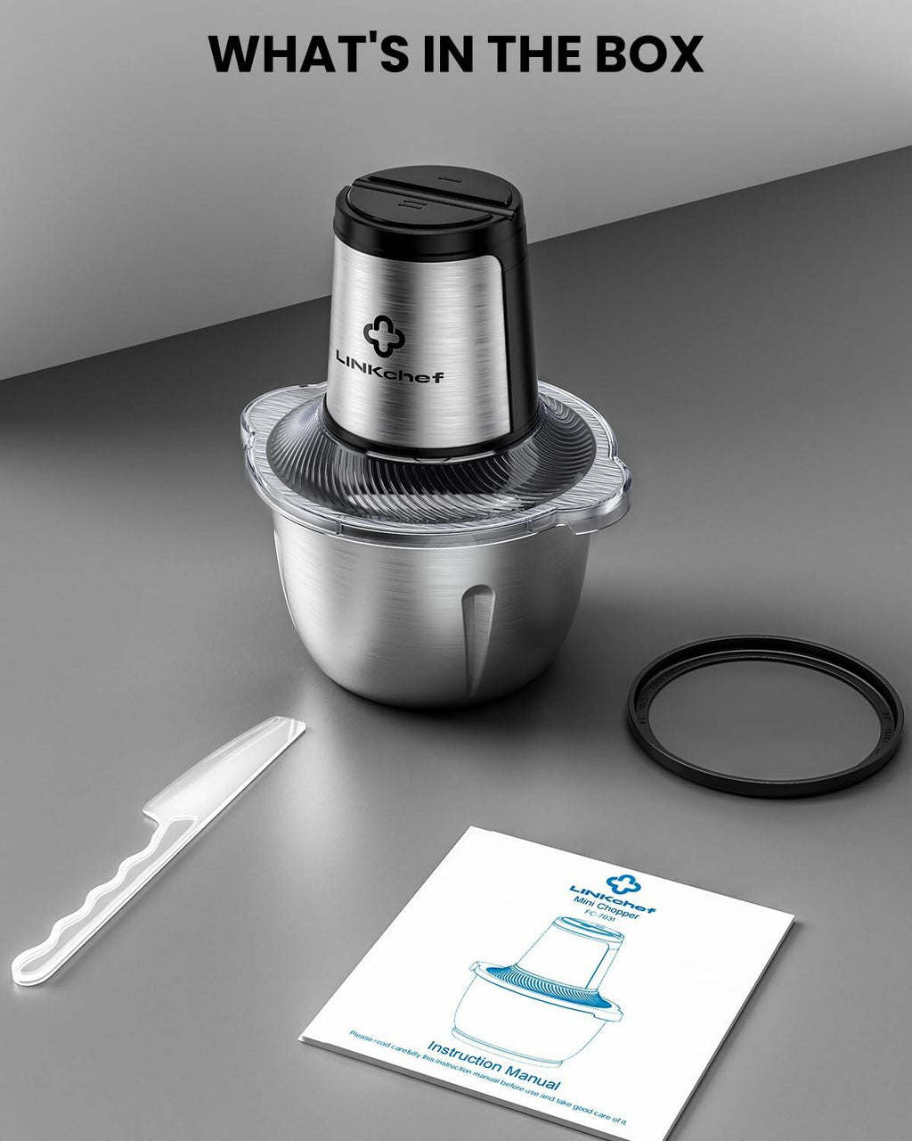 LINKChef Food Processor Small, 6 Cup Food Chopper with Container, 1.5L 250W