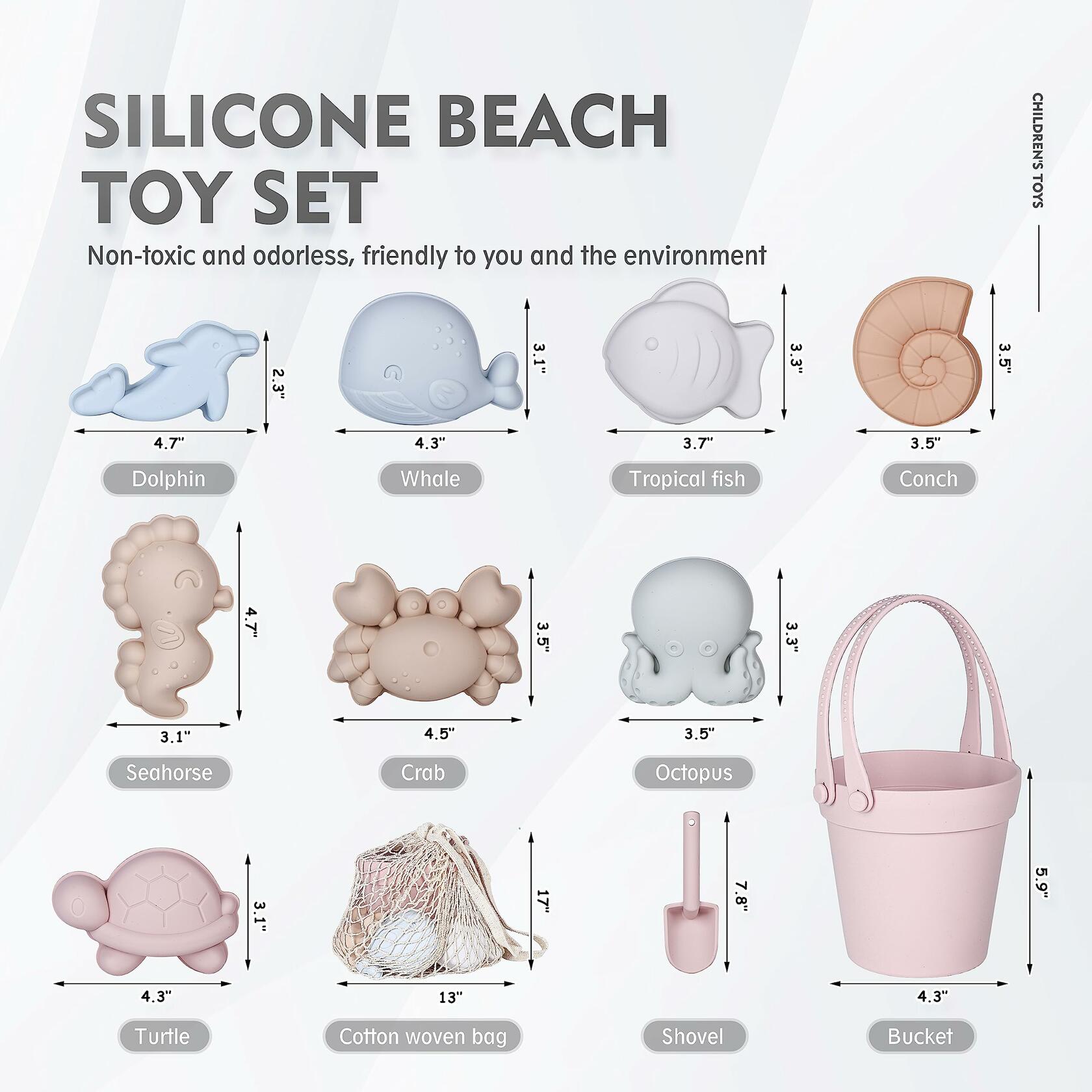 OPEN BOX - MarcZero 11Pcs Silicone Beach Toys,Modern Baby Beach Toys,Travel