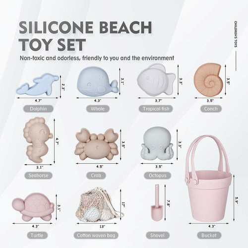 OPEN BOX - MarcZero 11Pcs Silicone Beach Toys,Modern Baby Beach Toys,Travel