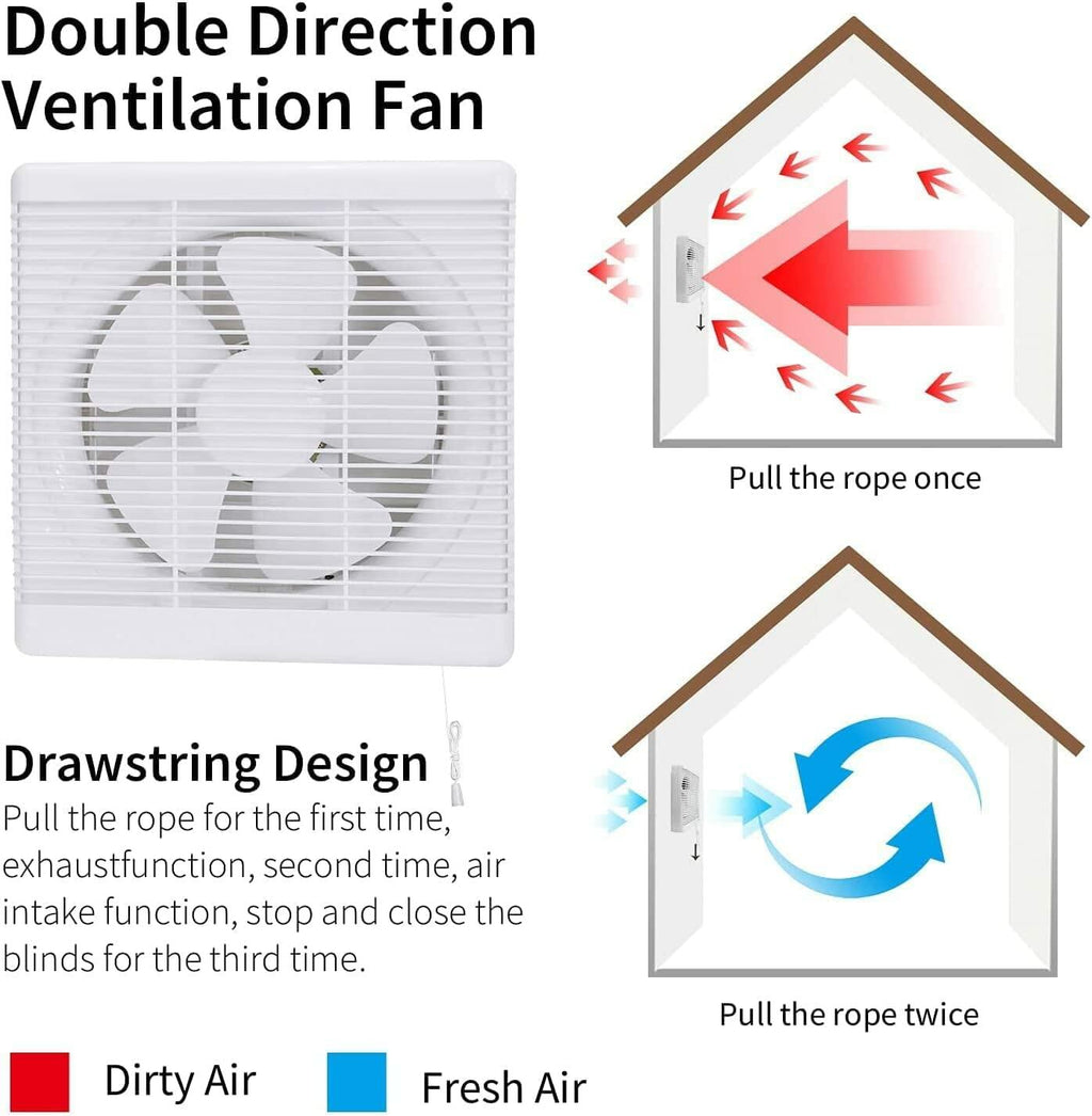 Nalle 10 Inch Window Reversible Exhaust Fan, 13.5X13.5 Through-wall installation