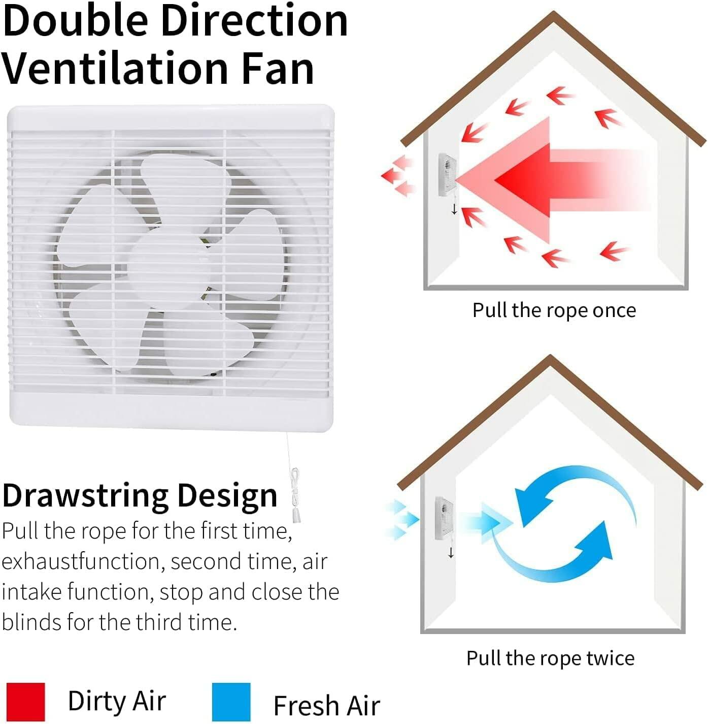 Nalle 10 Inch Window Reversible Exhaust Fan, 13.5X13.5 Through-wall installation