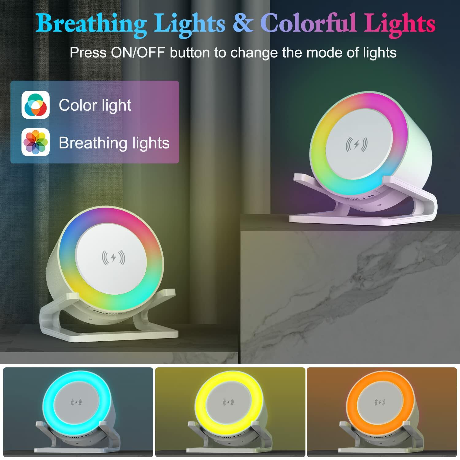 doopo Night Lights Bluetooth Speaker,Wireless Charger 15W with Phone Holder,