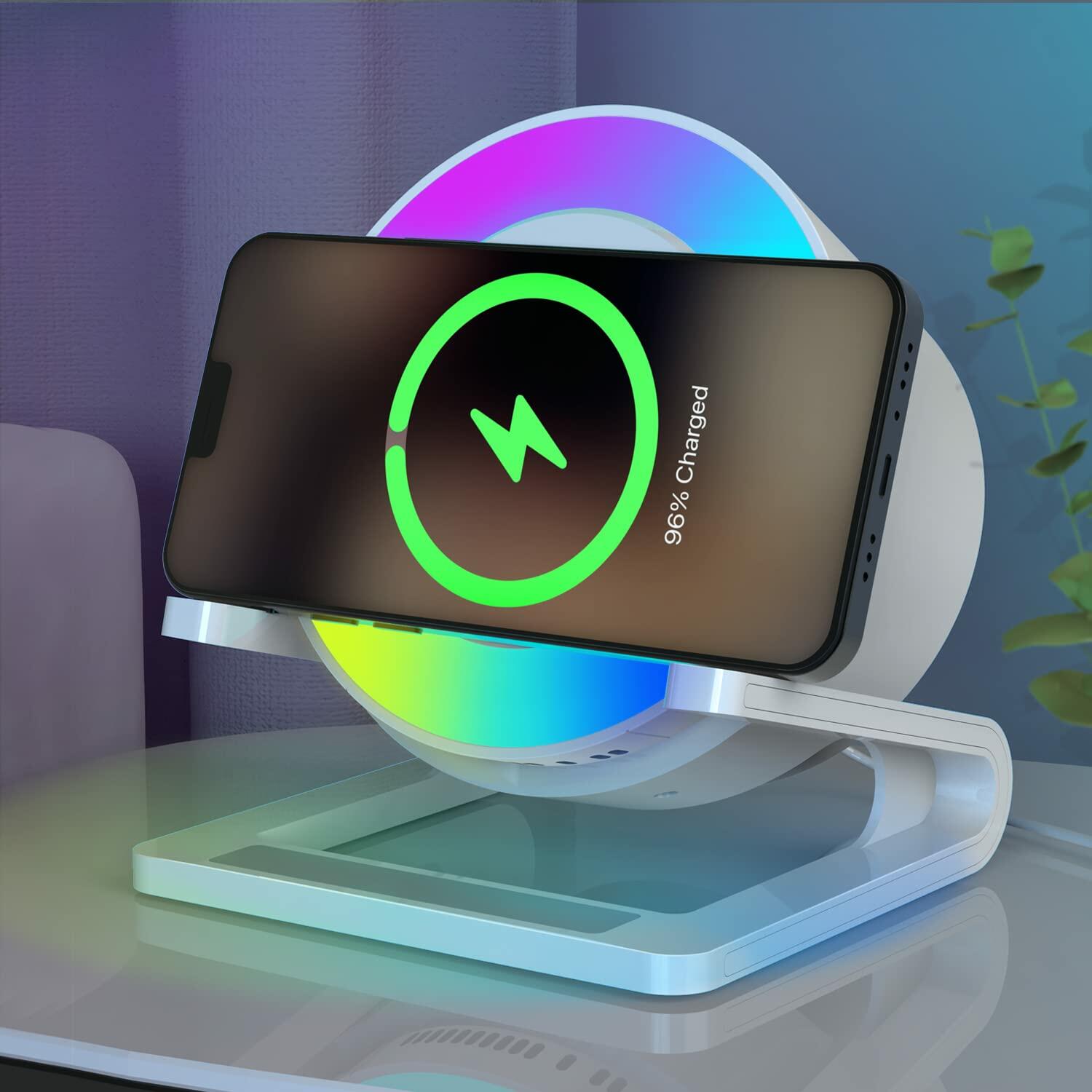 doopo Night Lights Bluetooth Speaker,Wireless Charger 15W with Phone Holder,