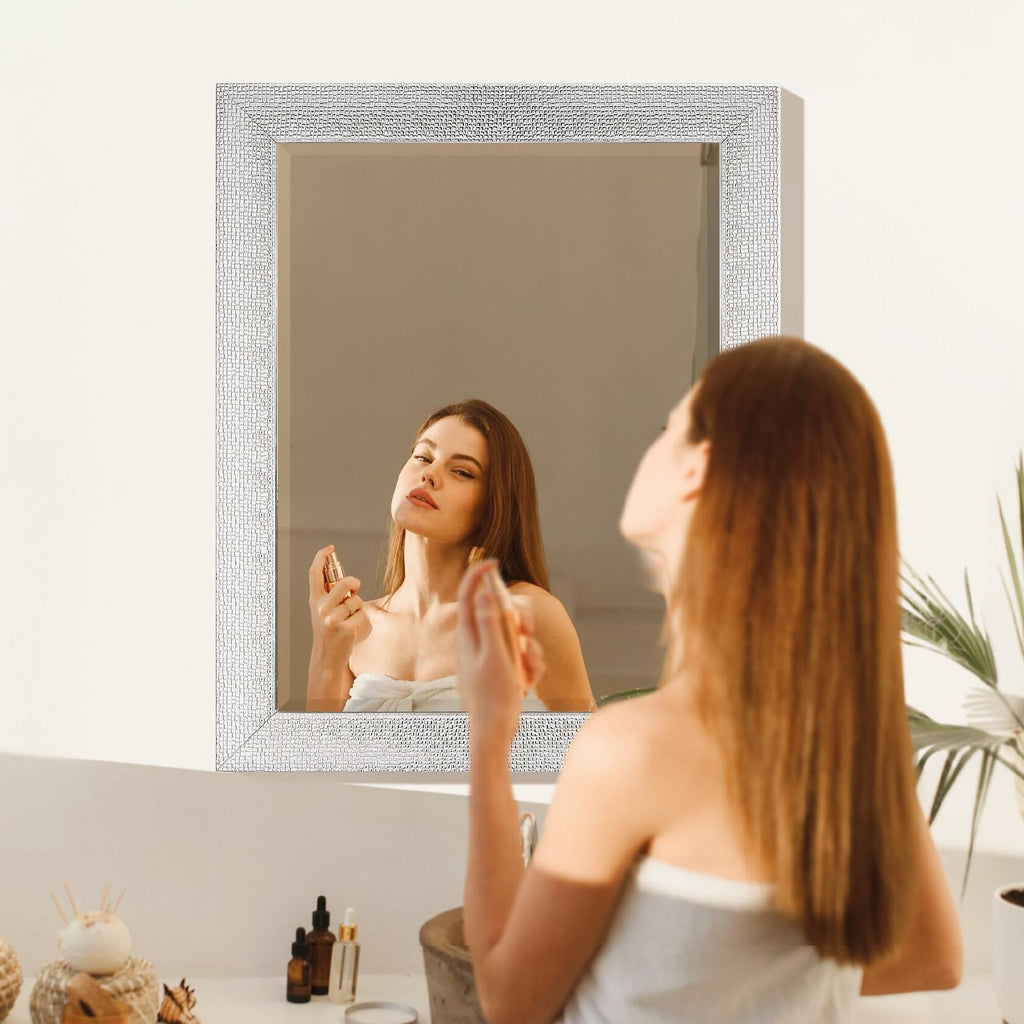 27.5" x 33.5" Head West Tile Textured Beveled Frame Chrome and White Mirror,