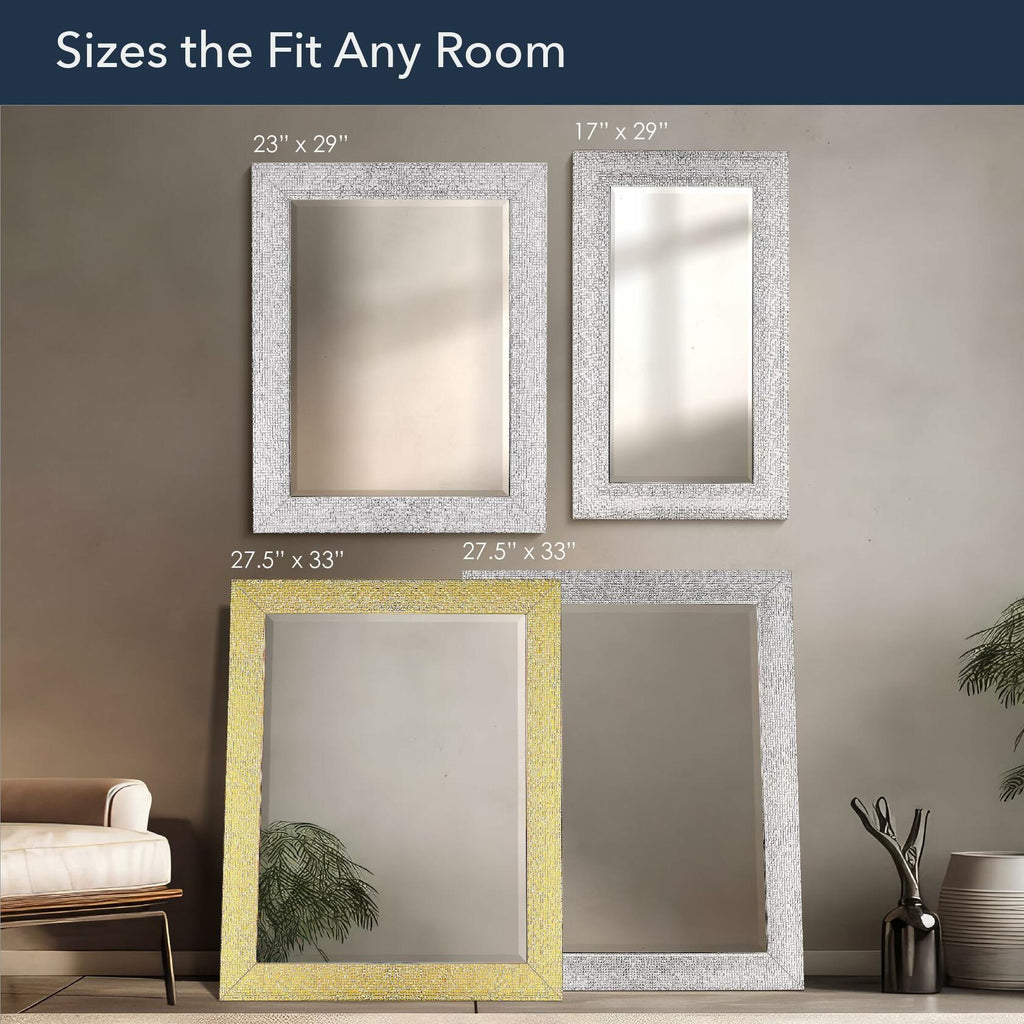 27.5" x 33.5" Head West Tile Textured Beveled Frame Chrome and White Mirror,