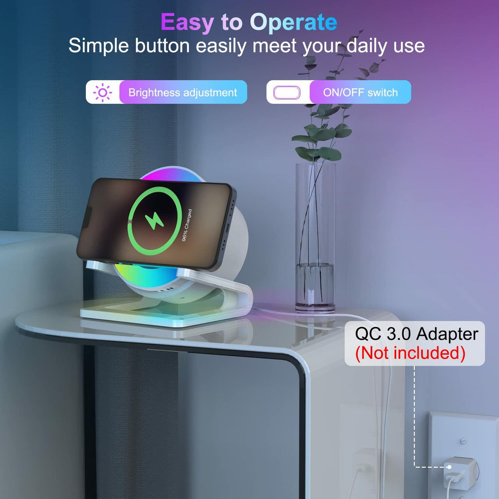 doopo Night Lights Bluetooth Speaker,Wireless Charger 15W with Phone Holder,