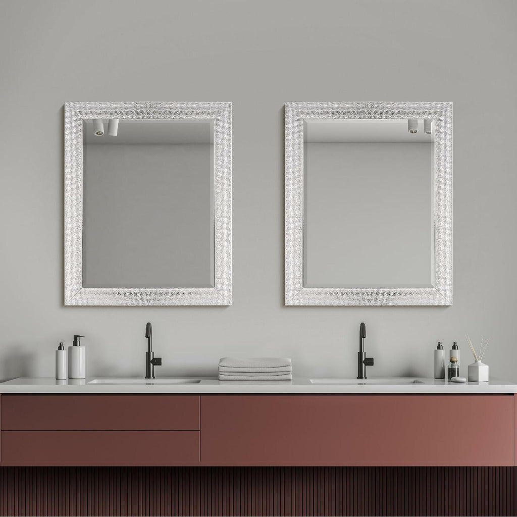 27.5" x 33.5" Head West Tile Textured Beveled Frame Chrome and White Mirror,