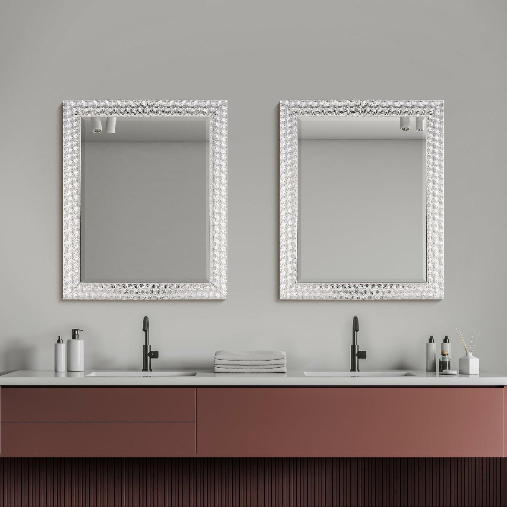 27.5" x 33.5" Head West Tile Textured Beveled Frame Chrome and White Mirror,