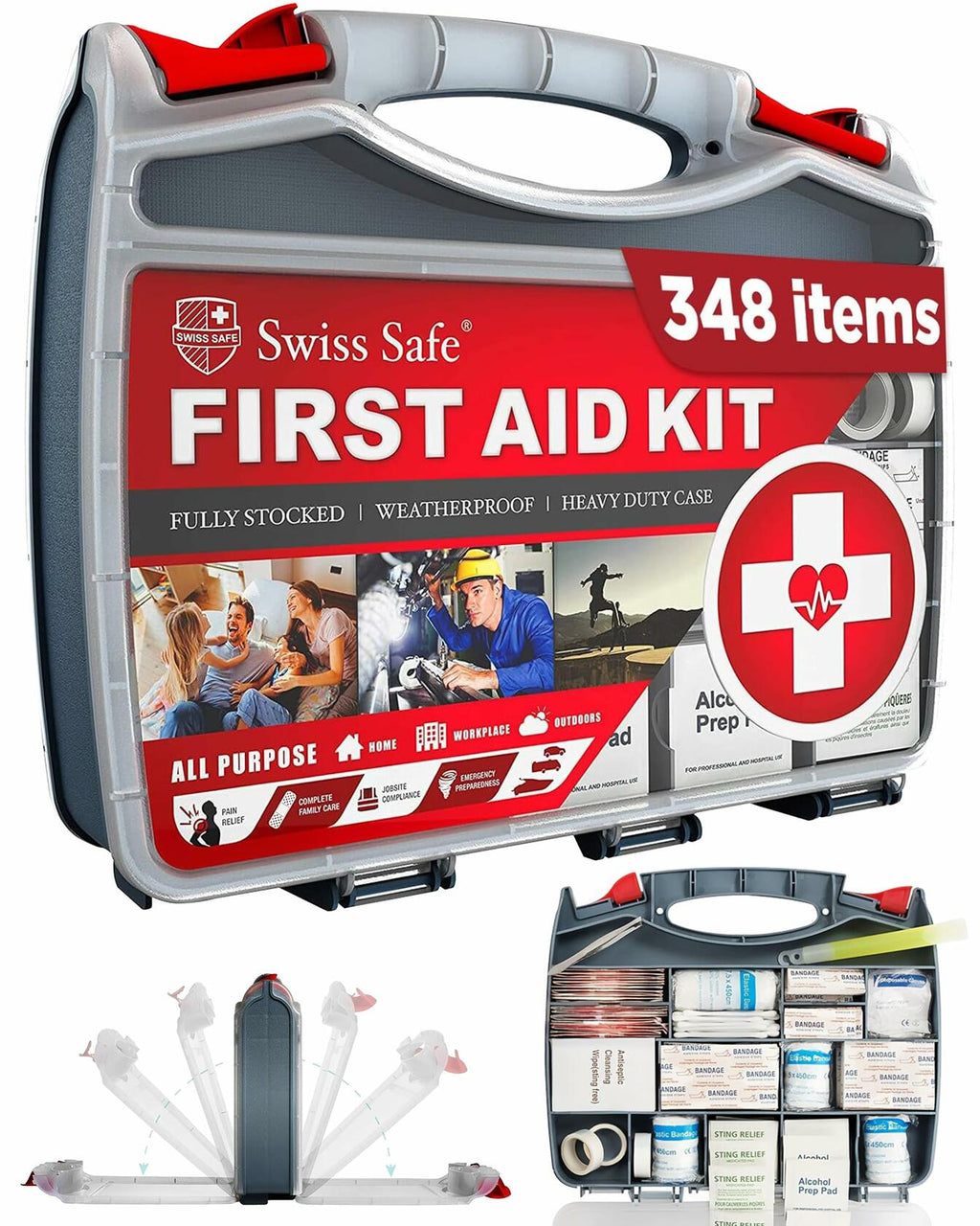 Swiss Safe 2-in-1 First Aid Kit for Car, 348 Pcs, Travel & Home, Businesses -