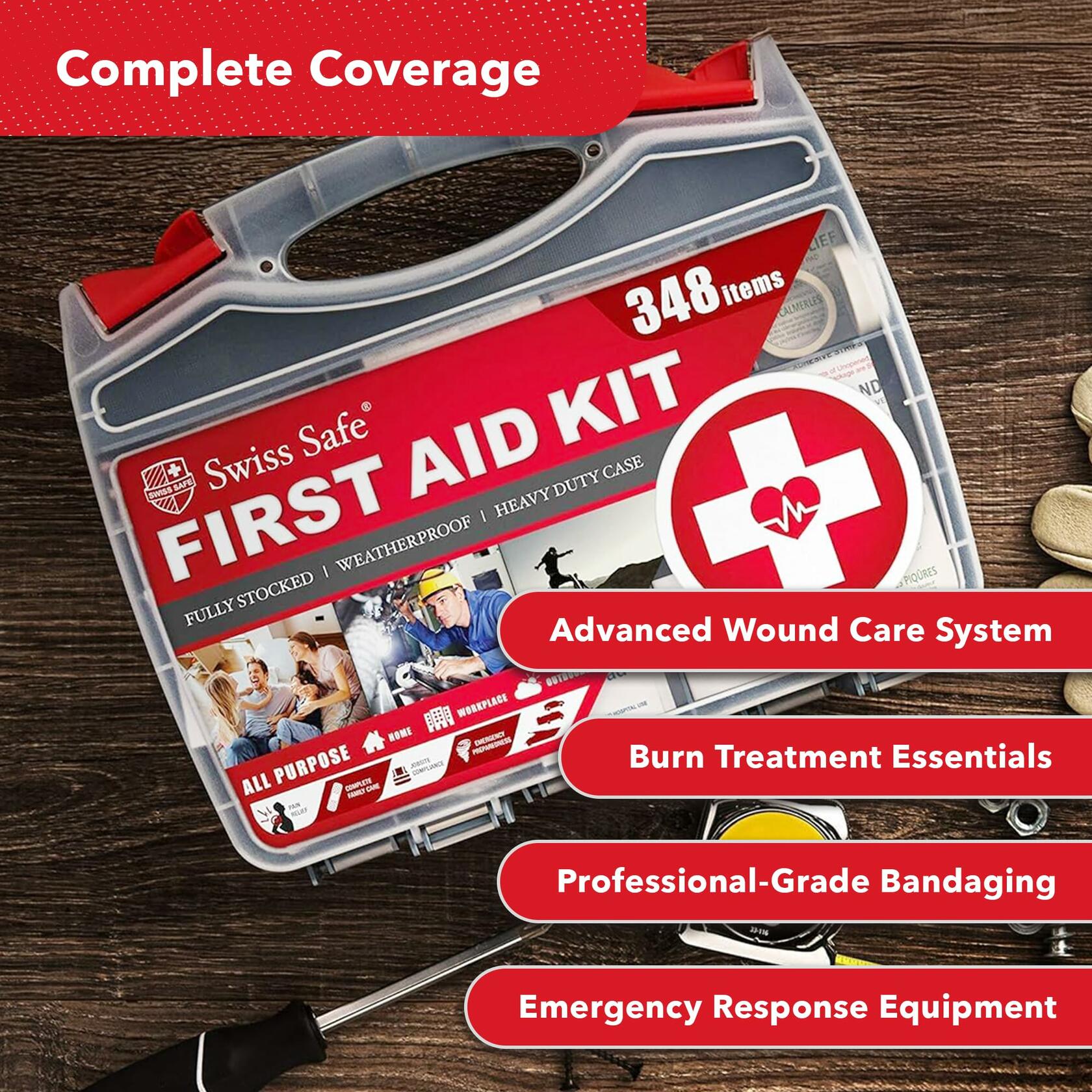Swiss Safe 2-in-1 First Aid Kit for Car, 348 Pcs, Travel & Home, Businesses -
