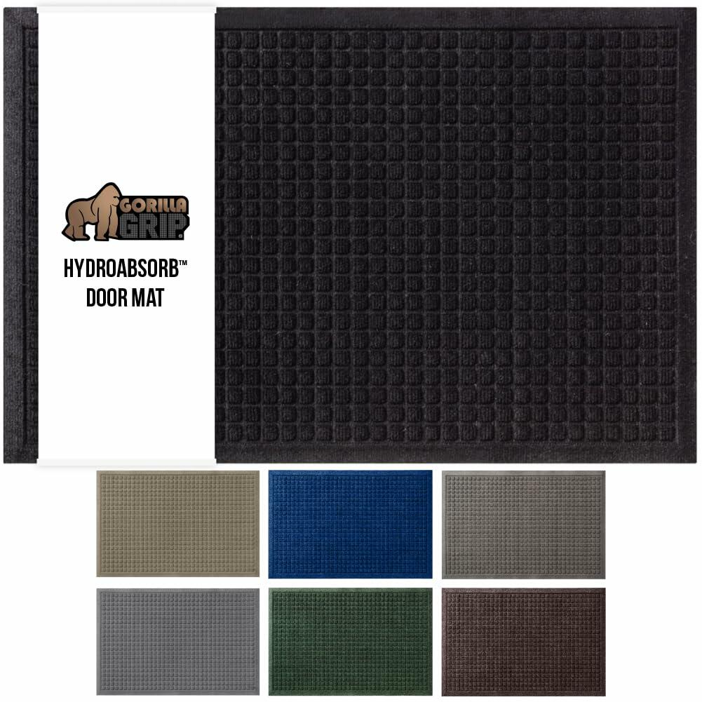 GORILLA GRIP Front Door Mat, 35x23, Indoor Outdoor Ultra Absorbent HydroAbsorb