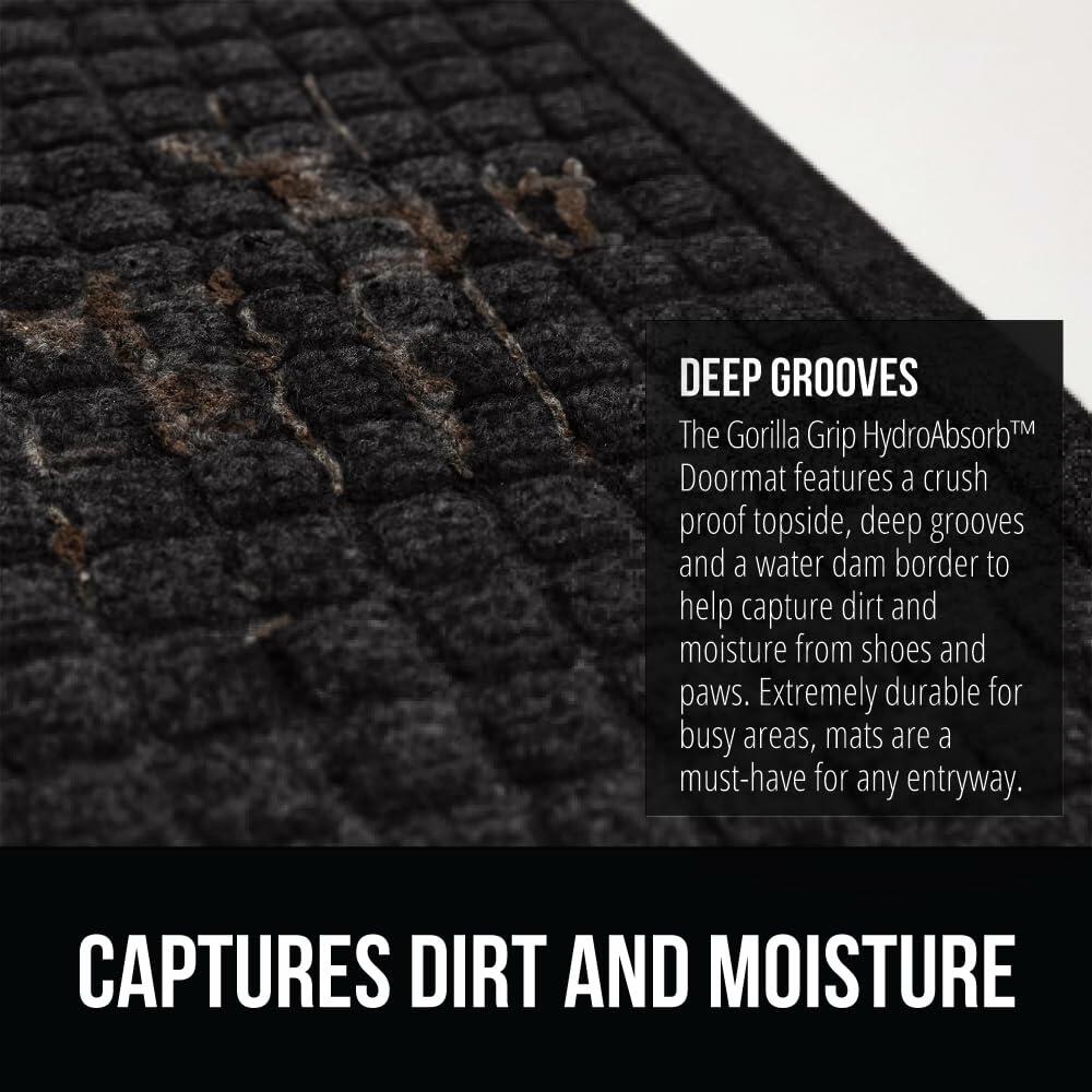 GORILLA GRIP Front Door Mat, 35x23, Indoor Outdoor Ultra Absorbent HydroAbsorb