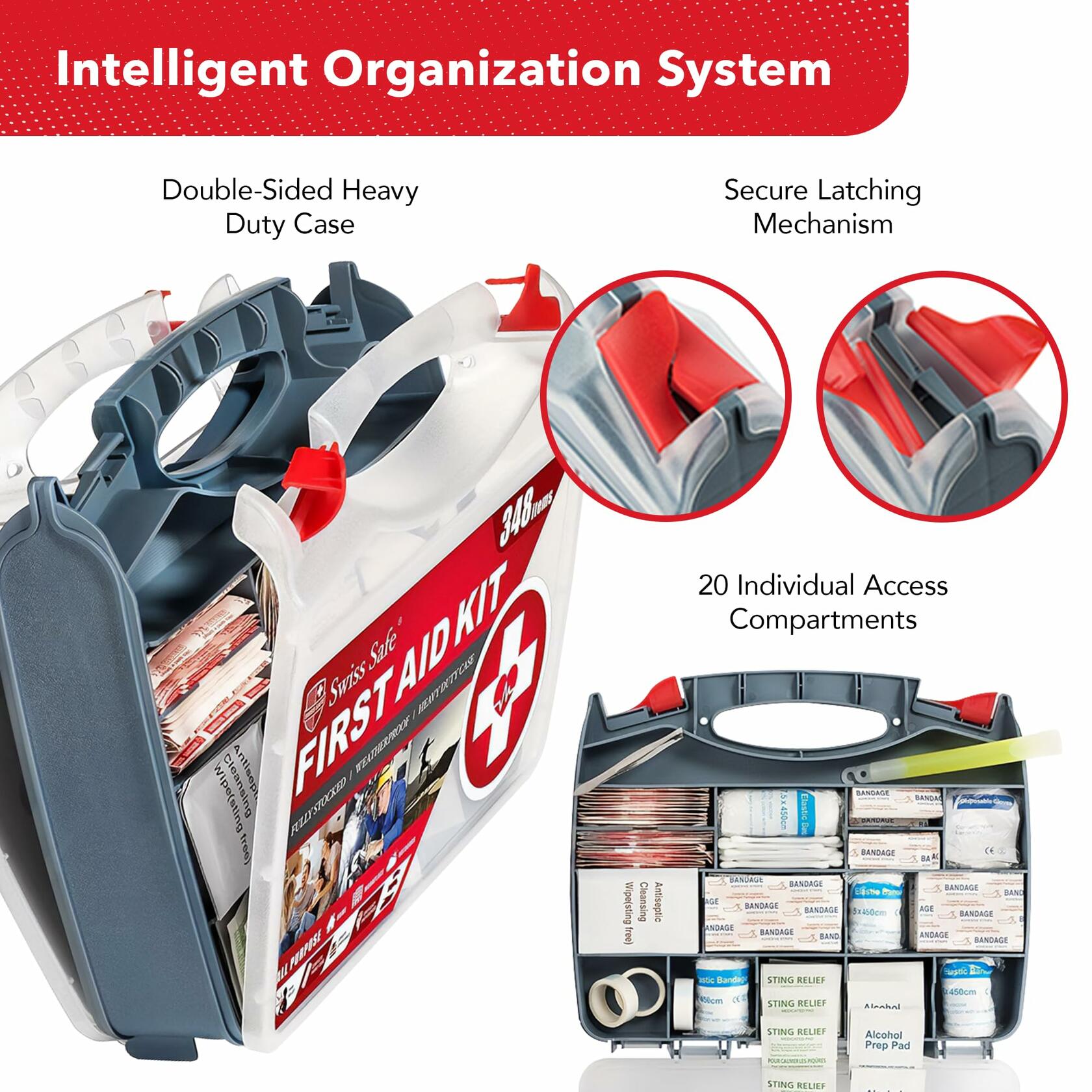 Swiss Safe 2-in-1 First Aid Kit for Car, 348 Pcs, Travel & Home, Businesses -