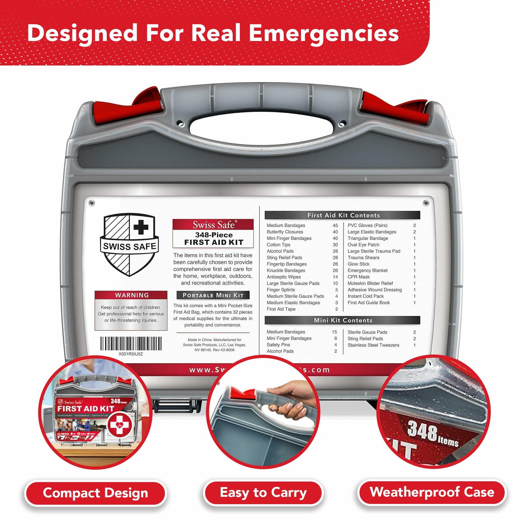 Swiss Safe 2-in-1 First Aid Kit for Car, 348 Pcs, Travel & Home, Businesses -