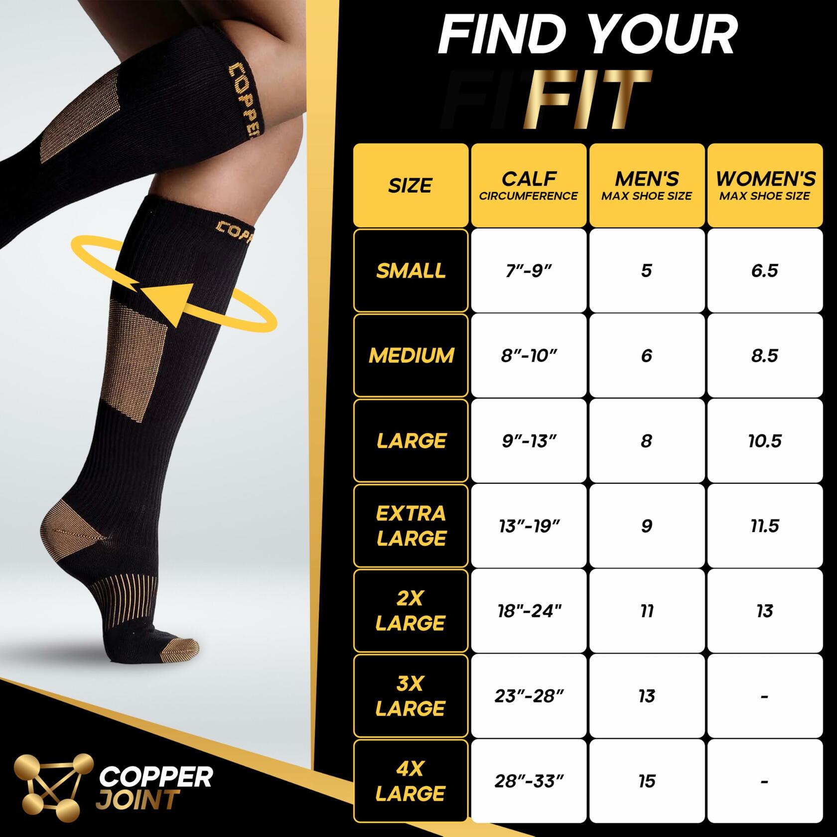 1 Pair CopperJoint Copper Compression Socks for Women & Men, 2X-Large Knee High