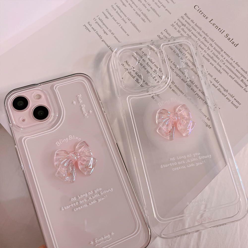 Ownest Compatible for iPhone 14 Pro Max Cute 3D Pink Bowknot Slim Clear