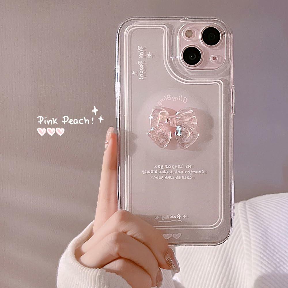 Ownest Compatible for iPhone 14 Pro Max Cute 3D Pink Bowknot Slim Clear