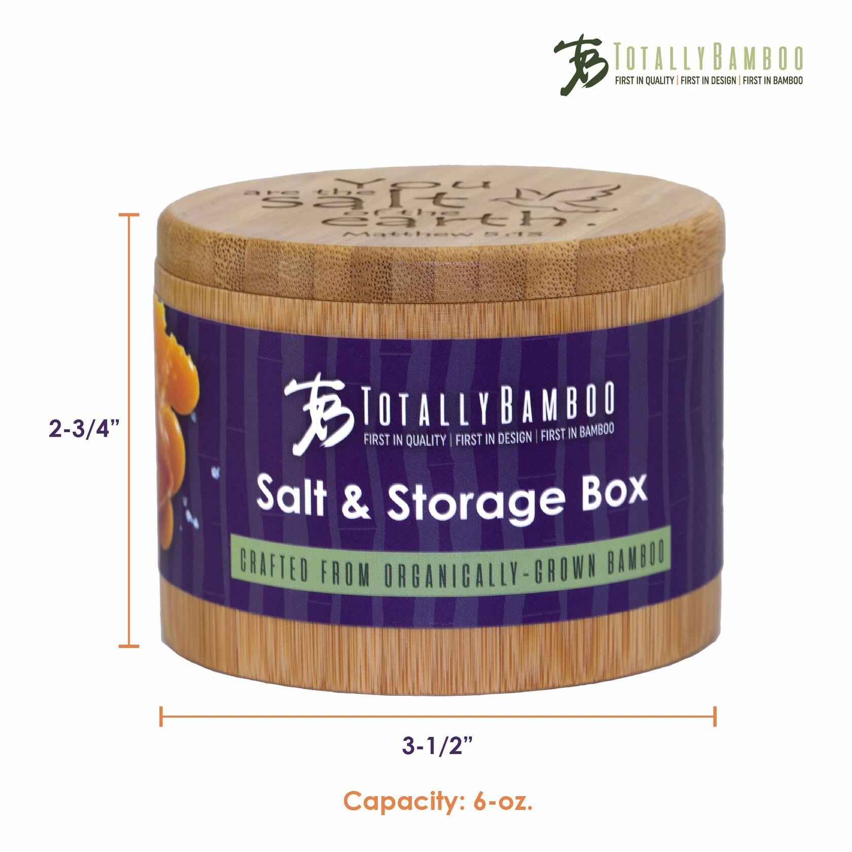 Totally Bamboo Salt Cellar Bamboo Storage Box with Magnetic Swivel Lid, 6 Ounce