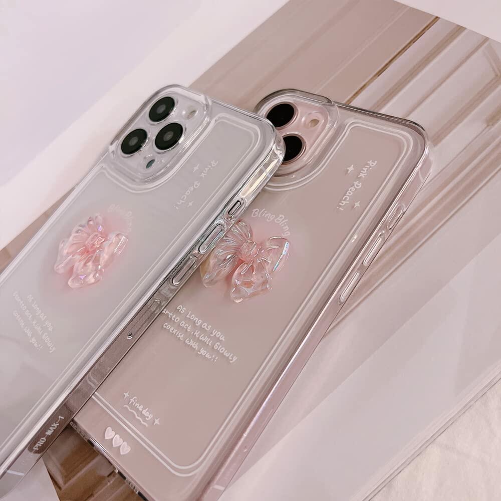 Ownest Compatible for iPhone 14 Pro Max Cute 3D Pink Bowknot Slim Clear