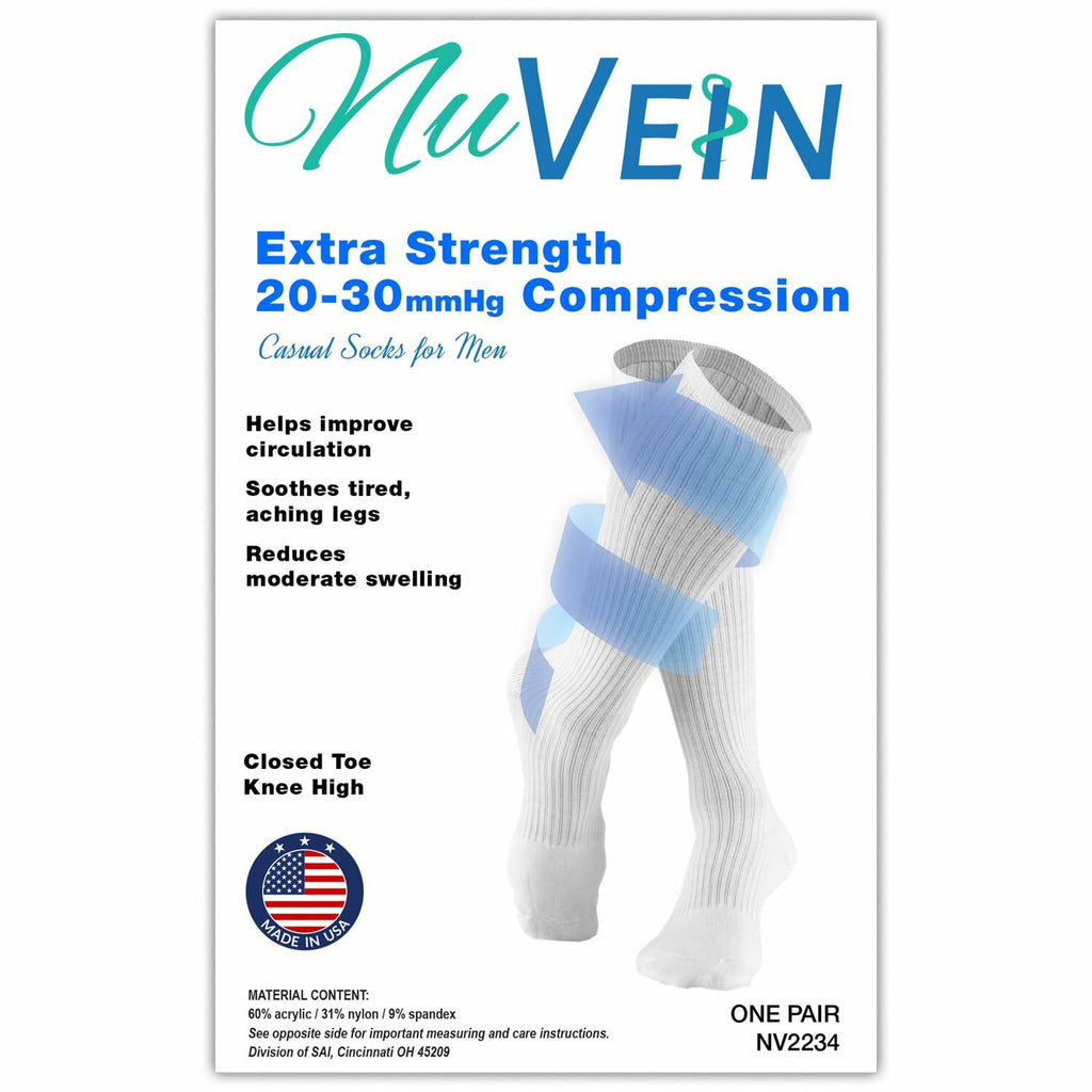 NuVein Compression Socks, 20-30 mmHg Support for Men, Padded Cushion Foot, Knee