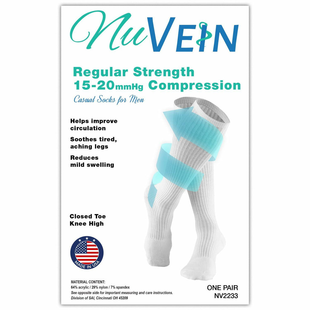 NuVein Compression Socks, 15-20 mmHg Support for Men, Padded Cushion Foot, Knee