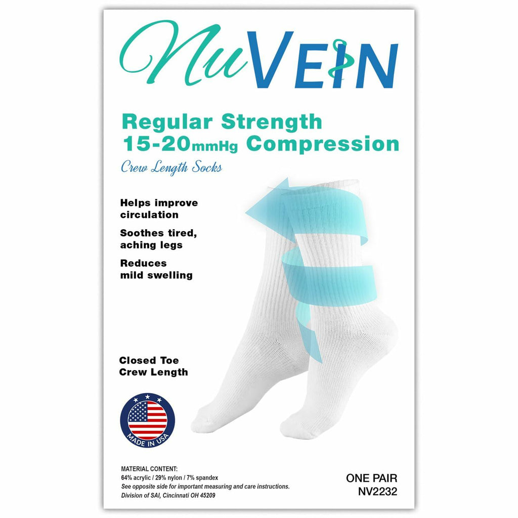 NuVein 15-20 mmHg Medical Compression Socks, Mid Calf Crew Length, Padded