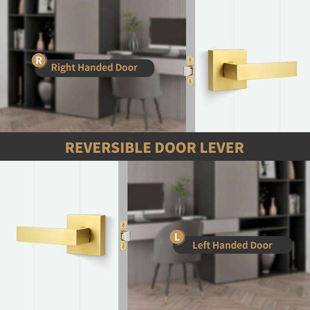 Gaurqiah Gold Passage Door Handles Without Lock and Key 10 Pack，Brushed Gold